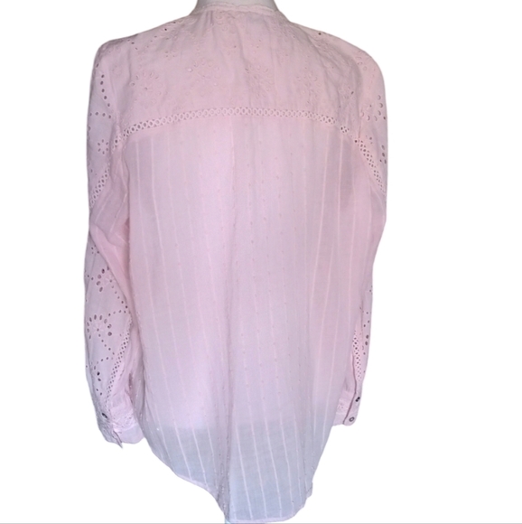 Sundance Baby Pink Marion Eyelet Lace Button Front Cotton Shirt Sz Petite Large - Picture 6 of 11